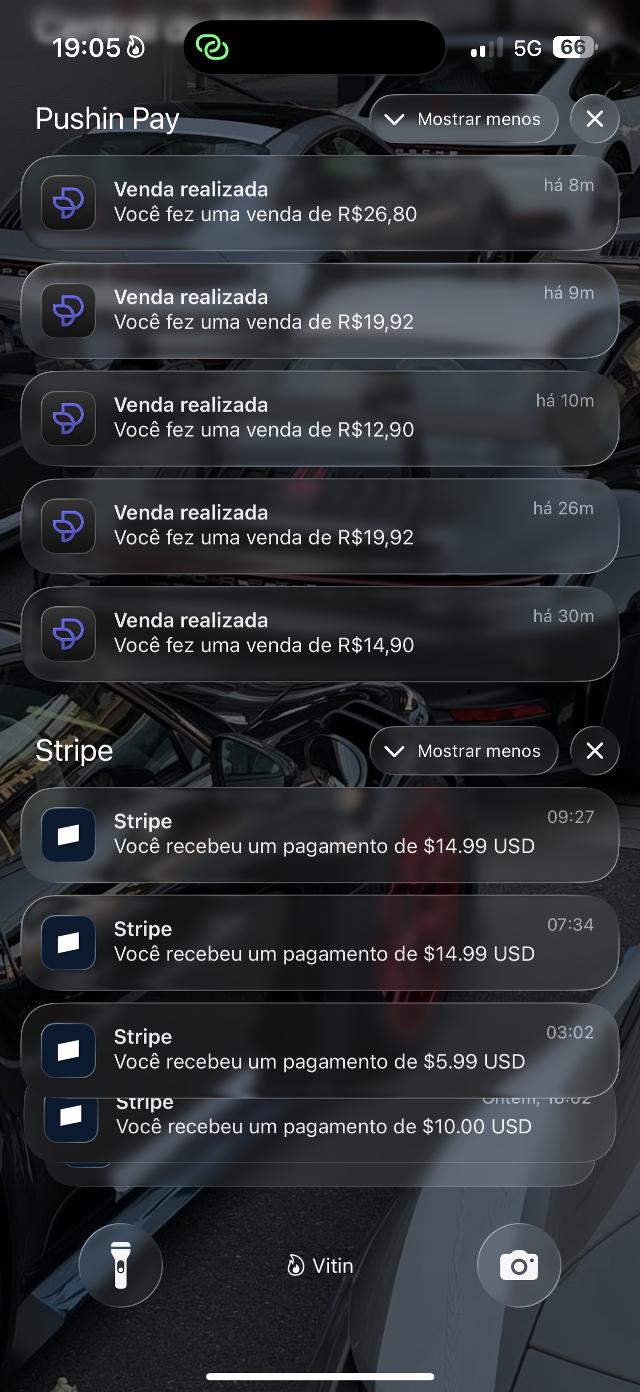 Print do painel mostrando vendas do dia